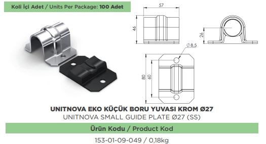 UNITNOVA E27 EKO KUCUK BORU YUVASI KROM CAP 27